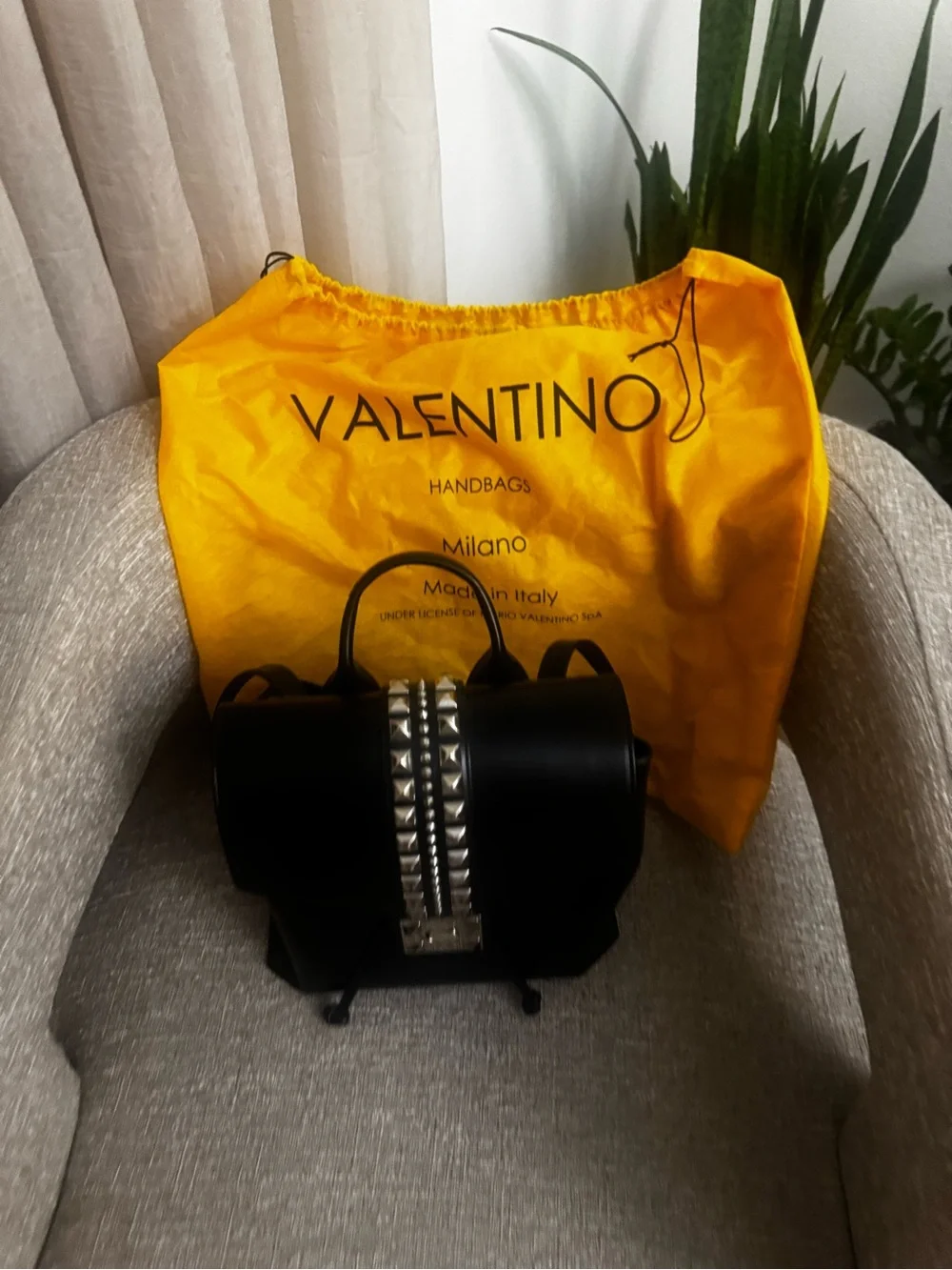Valentino Mario Black Leather Crossbody with Silver Stud Accent